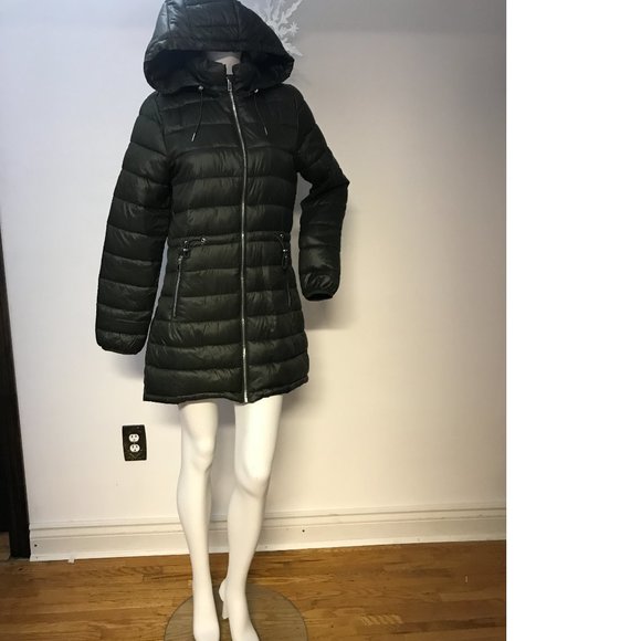 Butter Soft Lightweight Long Olive Green Coat Jacket Puffer Hooded Fall Spring - Picture 2 of 8